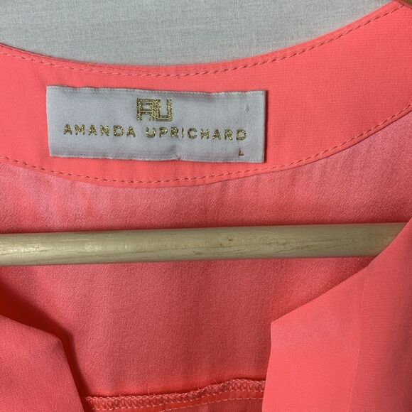 Amanda Uprichard Coral Pink Silk V-Neck Gathered Waist Sleeveless Dress Size L - Picture 6 of 12
